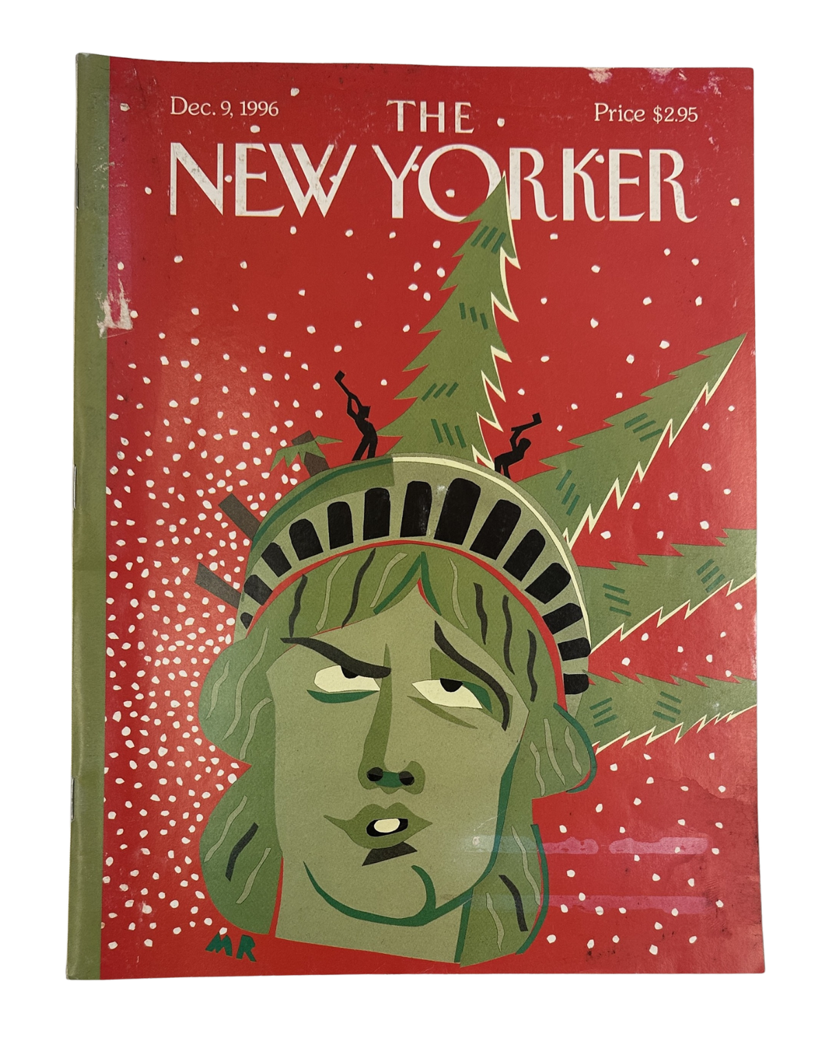 The New Yorker Magazine December 9, 1996 Christmas Statue of Liberty Michael Roberts Cover featuring a festive illustrated Statue of Liberty with a Christmas tree and falling snow