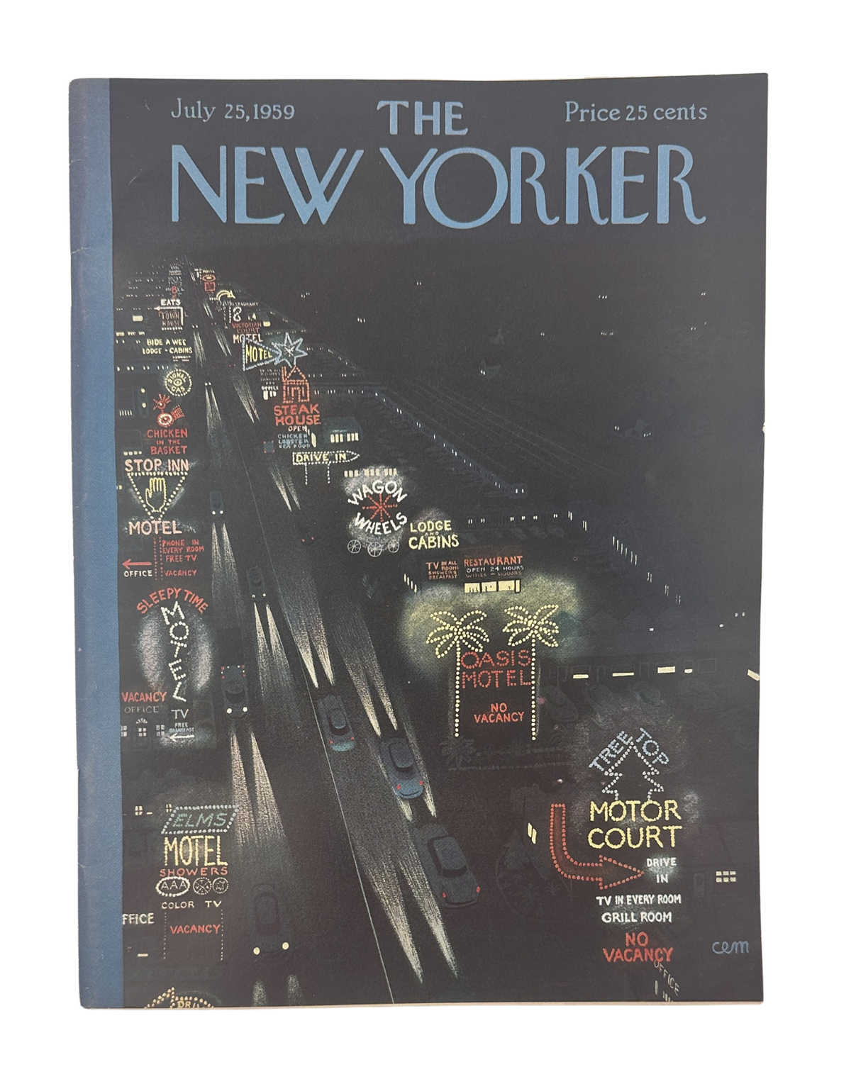 The New Yorker Magazine July 25, 1959 Motel Neon Night Charles Martin Cover VG