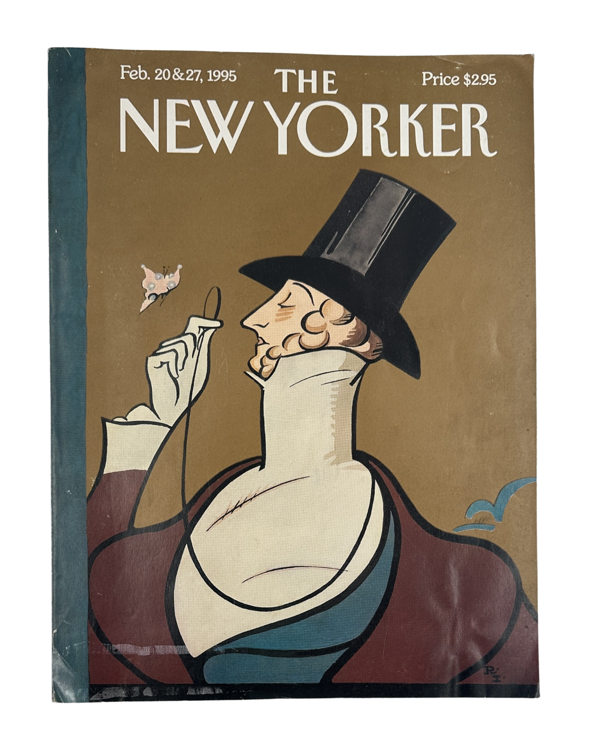 The New Yorker Magazine February 20, 1995 Eustace Tilley Rea Irvin Cover, featuring the iconic Eustace Tilley character in a top hat and monocle on the front cover.