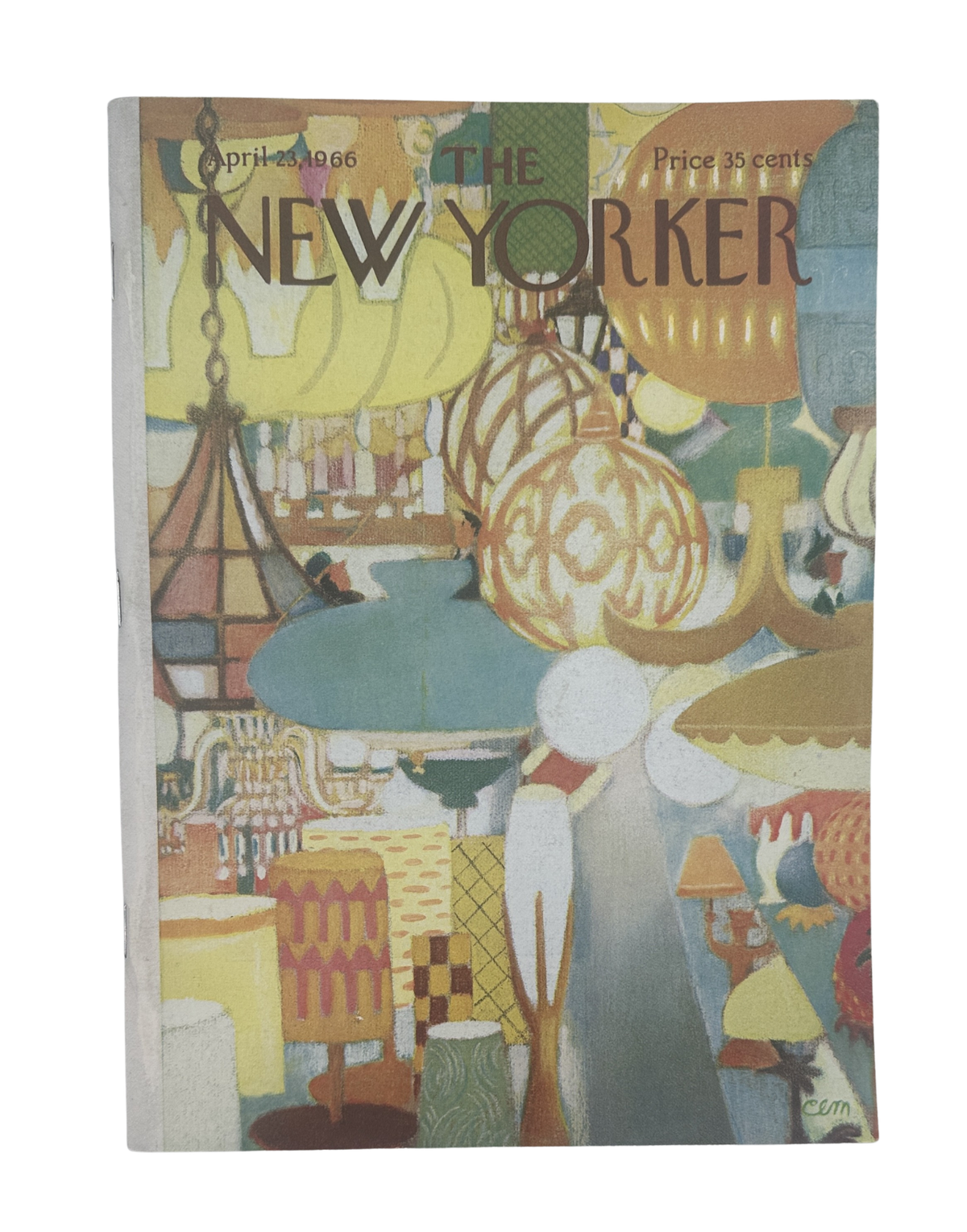 The New Yorker Magazine April 23, 1966 Lamps Interior Charles Martin Cover VG, featuring a colorful illustrated interior scene with lamps, furniture, vases, and decorative objects.