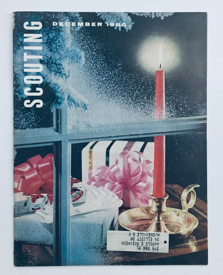 VTG Scouting Magazine December 1960 Vol 48 No. 9 cover featuring Christmas decorations and candles, showcasing the theme 'Scouting Rolls on Rubber.'