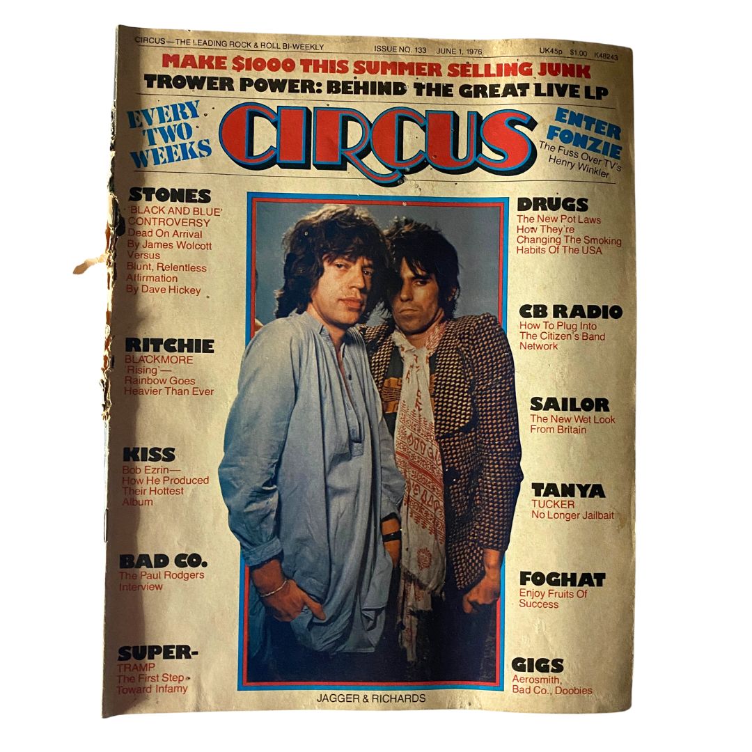 VTG Circus Magazine June 1 1976 featuring Mick Jagger and Keith Richards on the cover, showcasing rock history and pop culture of the 1970s.