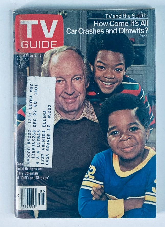 TV Guide Magazine February 2 1980 Issue #1401 featuring Conrad Bain and Todd Bridges on the cover, showcasing a piece of television history with vintage design and nostalgic elements.