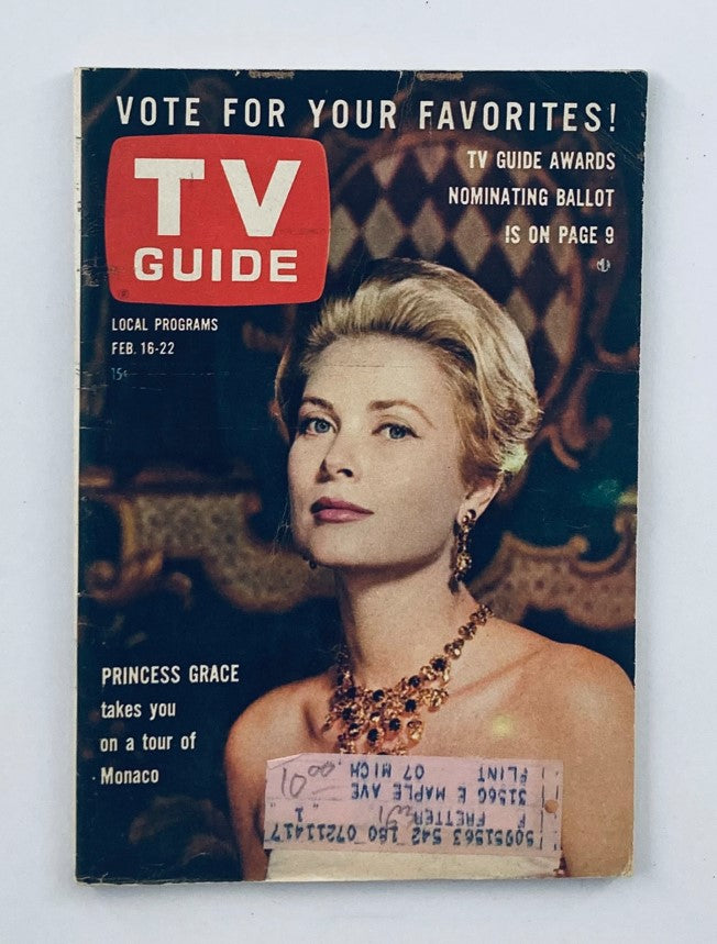 Cover of TV Guide Magazine from February 16, 1963, issue #516 featuring Princess Grace. The cover showcases Princess Grace with the text 'VOTE FOR YOUR FAVORITES!' and highlights local programs.
