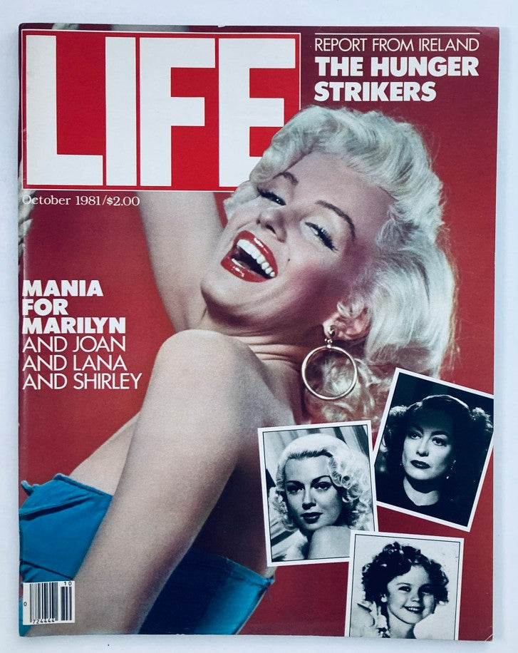 Cover of VTG Life Magazine from October 1981, Volume 4, Number 10, featuring Marilyn Monroe and the theme 'Mania for Marilyn' with additional images of actresses.