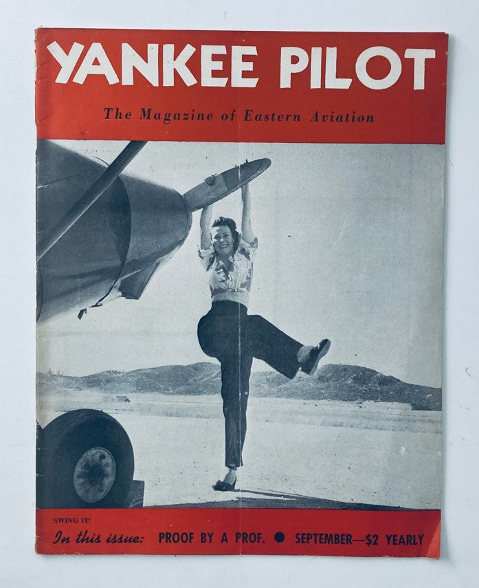 Cover of VTG Yankee Pilot Magazine September 1946 Vol 6 No. 8 featuring a woman posing next to a plane. A vintage publication showcasing aviation history.