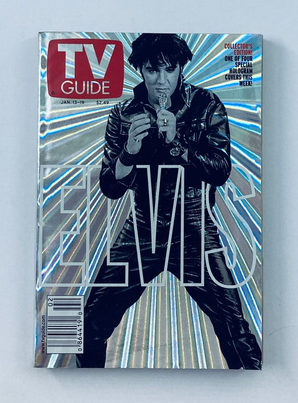 TV Guide Magazine cover featuring Elvis Presley from January 13, 2001, highlighting a holographic design and showcasing Elvis's iconic pose.