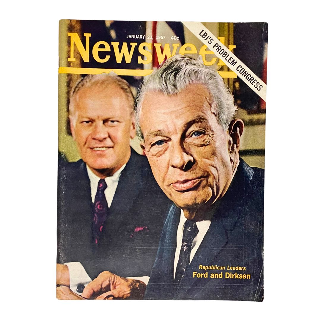 VTG Newsweek Magazine January 23 1967 featuring Gerald Ford and Everett Dirksen on the cover showcasing Republican leadership in the 1960s.