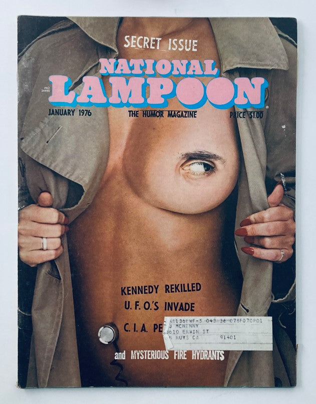 Cover of Vtg National Lampoon Magazine January 1976 featuring Jackie's Date with Destiny, showcasing humorous and iconic art from the 1970s with a striking visual.