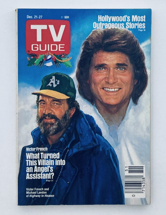 Cover of TV Guide Magazine December 21 1985 featuring Michael Landon and Victor French, highlighting mid-1980s television culture.