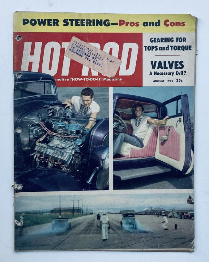 Cover of VTG Hot Rod Magazine August 1956 Vol 9 No. 8 featuring articles on Gearing for Tops and Torque, showcasing classic hot rod images and automotive culture.