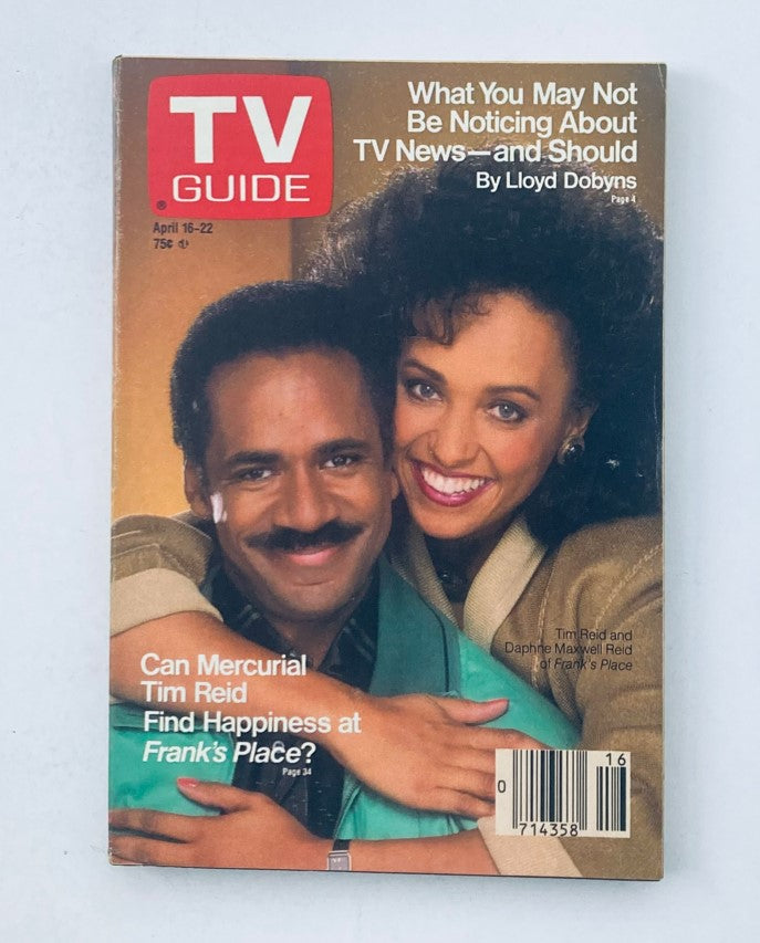 Cover of TV Guide Magazine April 16 1988 featuring Daphne Maxwell Reid and Tim Reid, along with the headline about TV news and a feature on their show Frank's Place.