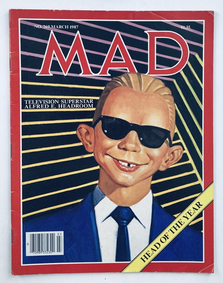 Mad Magazine March 1987 No. 269 featuring the iconic cover with Alfred E. Headroom in sunglasses, showcasing vintage comic art.