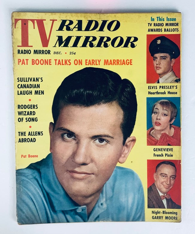 VTG TV Radio Mirror Magazine December 1958 featuring Pat Boone on the cover with text discussing early marriage and iconic 1950s celebrities.