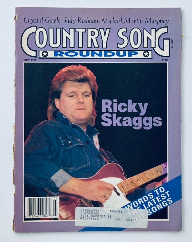 Cover of the July 1988 Country Song Roundup Magazine featuring Ricky Skaggs, highlighting iconic country music stars. A vintage collectible magazine for country music fans.