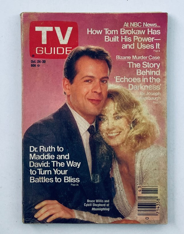 TV Guide Magazine cover from October 24, 1987 featuring Bruce Willis, capturing the essence of 80s television history with notable articles and a vibrant design.