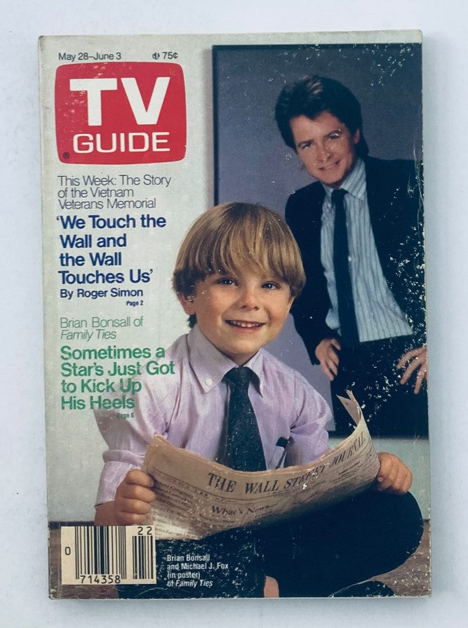 TV Guide Magazine May 28 1988 featuring Brian Bonsall and Michael J. Fox. The cover highlights the story 'We Touch the Wall and the Wall Touches Us.' A vintage collectible in pristine condition.