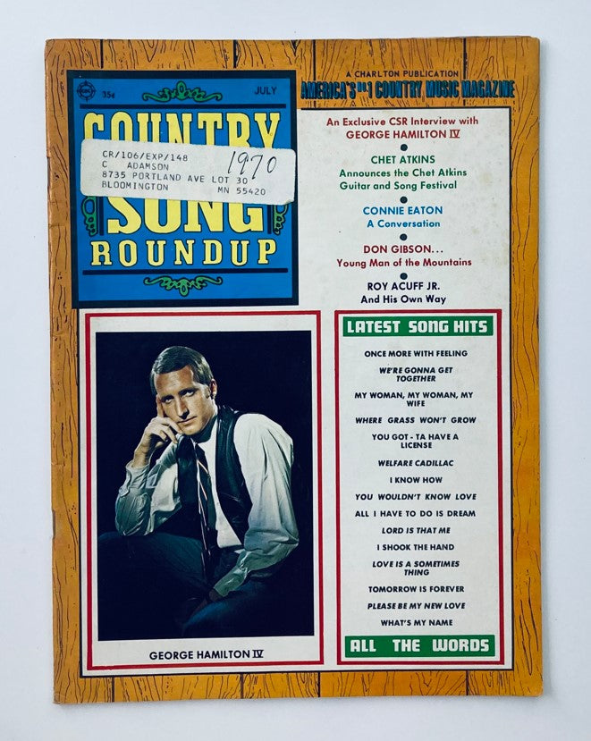 Cover of VTG Country Song Roundup Magazine July 1970 featuring George Hamilton IV and Chet Atkins, showcasing vintage country music nostalgia.