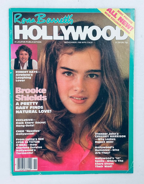 Vintage Rona Barrett's Hollywood Magazine from November 1980 featuring Brooke Shields on the cover. The magazine highlights significant aspects of Hollywood pop culture with bold headlines and imagery.