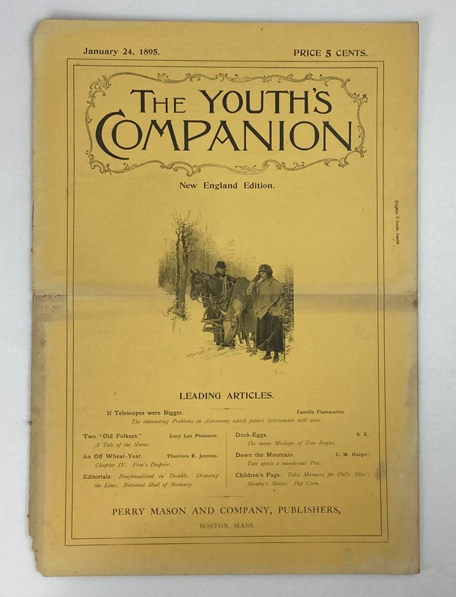 Cover page of VTG The Youth's Companion Magazine January 24 1895, featuring the title and leading articles, showcasing a classic American publication from the 19th century.