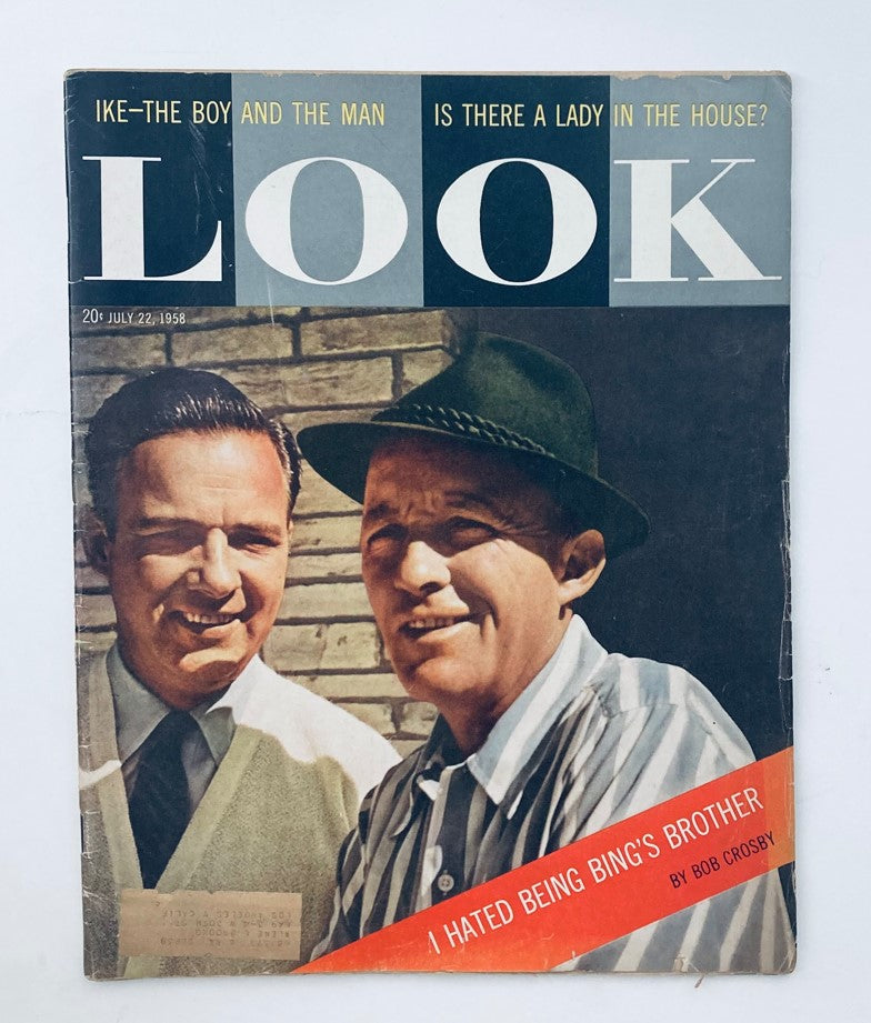 Front cover of VTG Look Magazine July 22 1958 featuring Bob and Bing Crosby, showcasing the iconic graphics and vintage design of mid-century media.