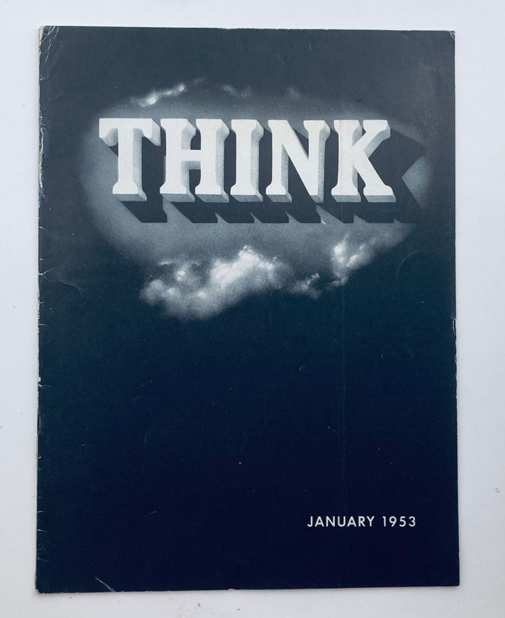 Cover of VTG Think Magazine January 1953, featuring the title 'THINK' against a dark background with clouds, commemorating the first inaugural issue.