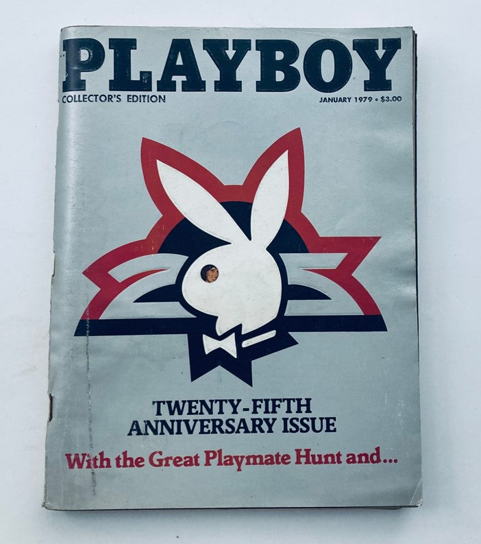 VTG Playboy Magazine January 1979 cover featuring the bold Playboy logo and details about the magazine's 25th Anniversary issue.