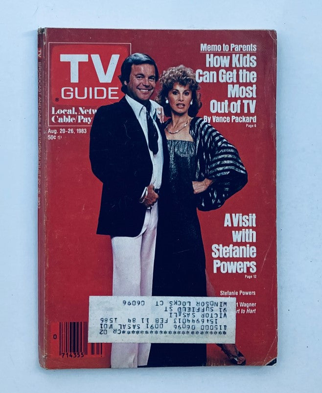 Cover of TV Guide Magazine August 20 1983 featuring Stefanie Powers. The magazine includes articles on television shows, a feature titled 'A Visit with Stefanie Powers', and highlights prominent TV programming of the time. It showcases a vintage design typical of early '80s publications.