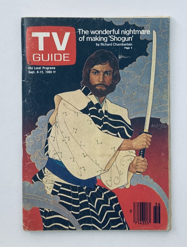 Cover of TV Guide Magazine September 6, 1980 featuring the article 'The wonderful nightmare of making Shogun' by Richard Chamberlain, depicting a samurai character.