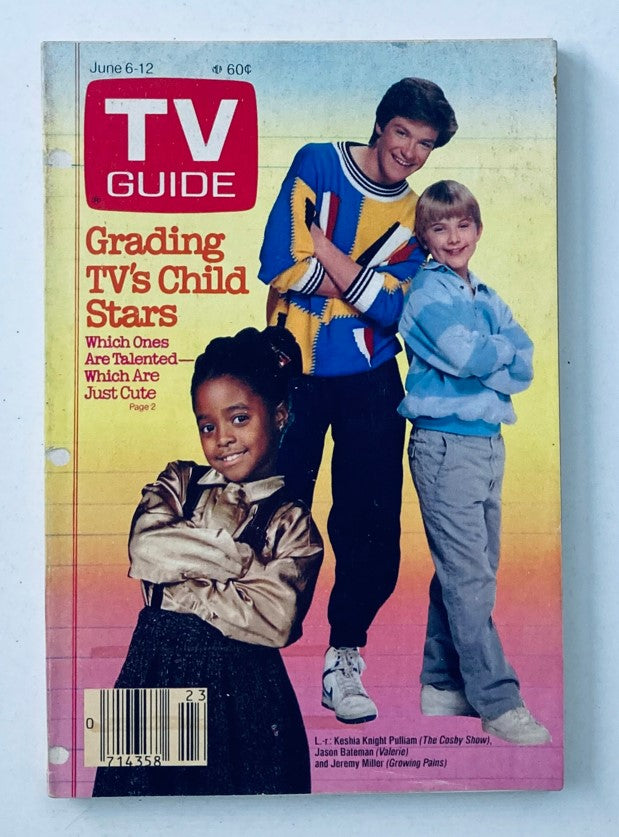 Cover of TV Guide Magazine June 6, 1987 featuring Jason Bateman along with Keshia Knight Pulliam and Jeremy Miller. The magazine highlights 'Grading TV's Child Stars'.