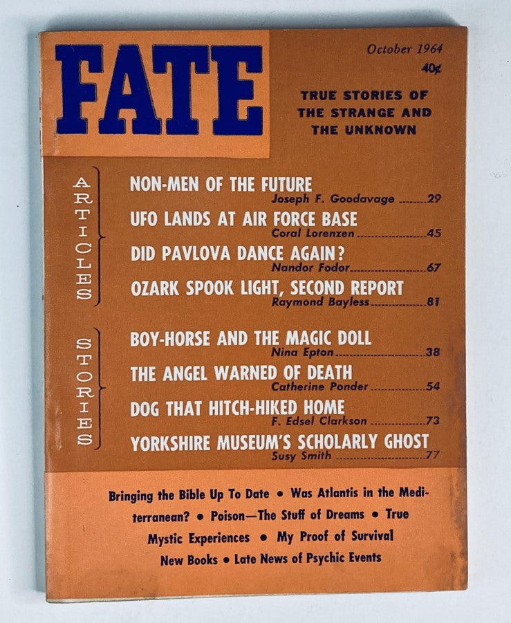 Cover of VTG Fate Magazine October 1964 Vol 17 No. 10 featuring the title 'Non-Men of The Future' and contents related to paranormal and science fiction topics.