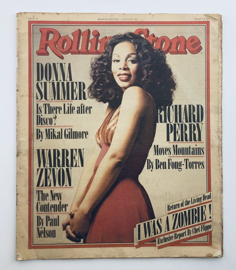 Cover of VTG Rolling Stone Magazine March 23, 1978, No. 261 featuring Donna Summer with the headline 'Is There Life after Disco?'. The magazine also highlights Richard Perry and Warren Zevon.