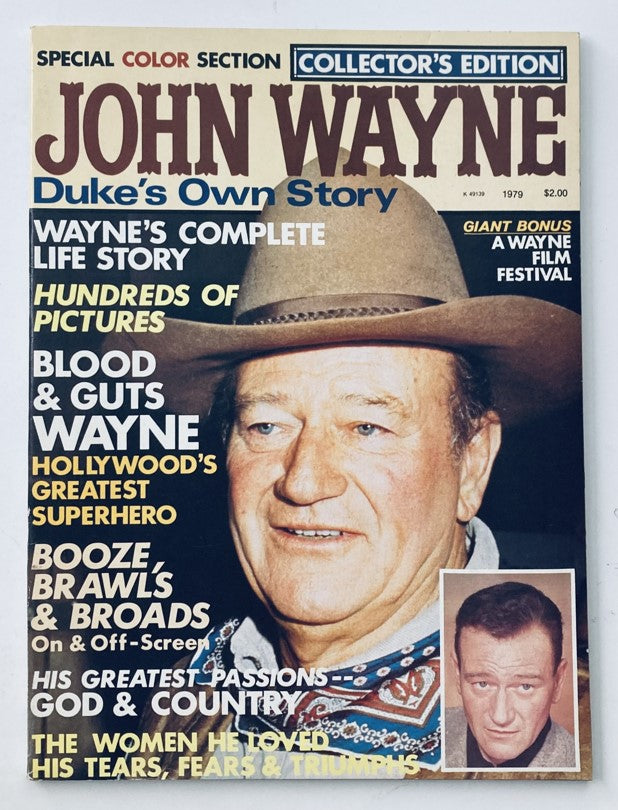 VTG 1979 John Wayne Duke's Own Story Collector's Edition magazine cover featuring John Wayne with a wide-brimmed hat, highlighting his life story and Hollywood career.