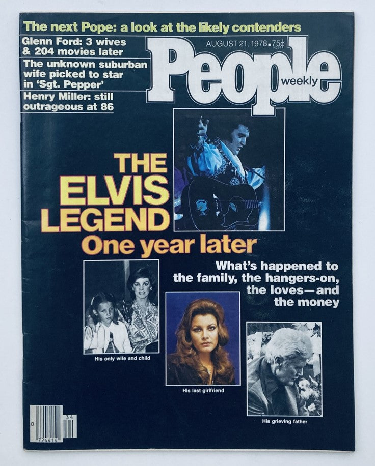 People Weekly magazine cover from August 21, 1978, featuring the title 'The Elvis Legend: One Year Later' with images of Elvis Presley and his family, and a focus on his impact on music and culture. Vintage issue highlighting significant pop culture history.