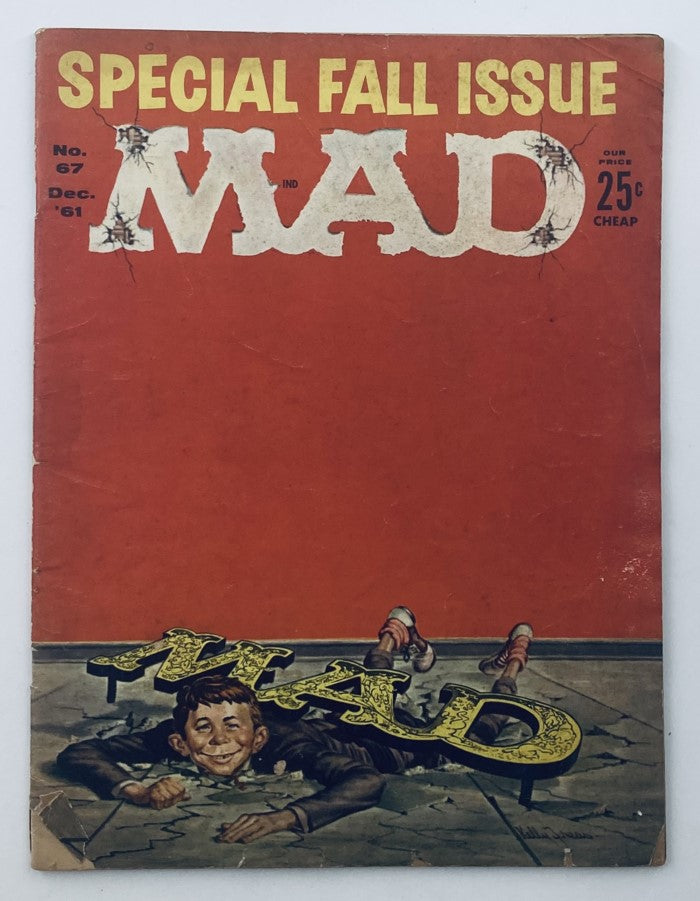 Mad Magazine December 1961 No. 67 cover featuring a boy and the word 'MAD' in a playful and satirical design.