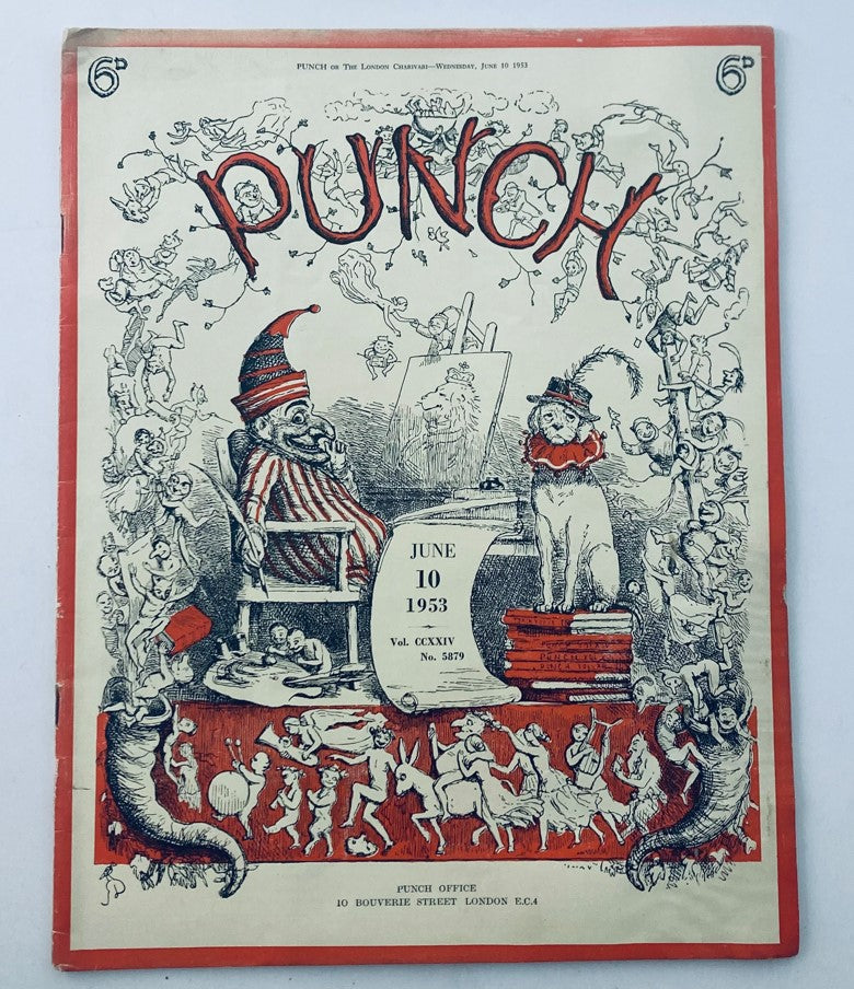 Cover of VTG Punch Magazine June 10, 1953, Vol 224 No. 5879, featuring humorous illustrations related to World War II and a colorful design.