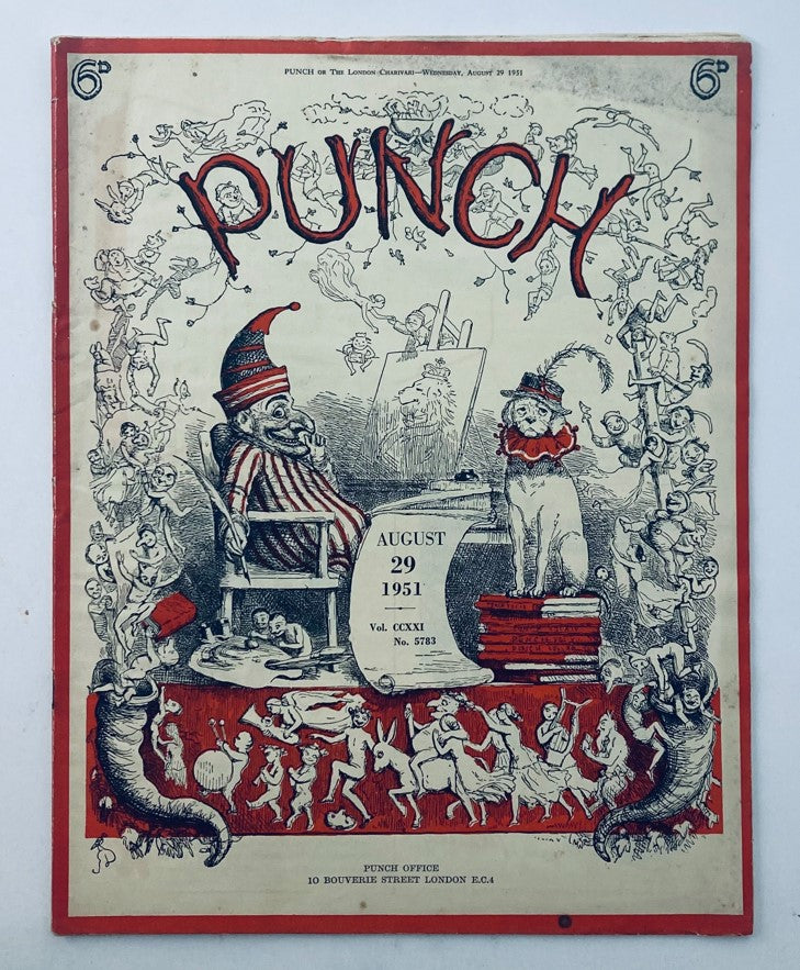 Vintage Punch Magazine Cover from August 29, 1951, Volume 221, Issue #5783, featuring humorous illustrations and cartoons that reflect WWII-era satire and commentary.