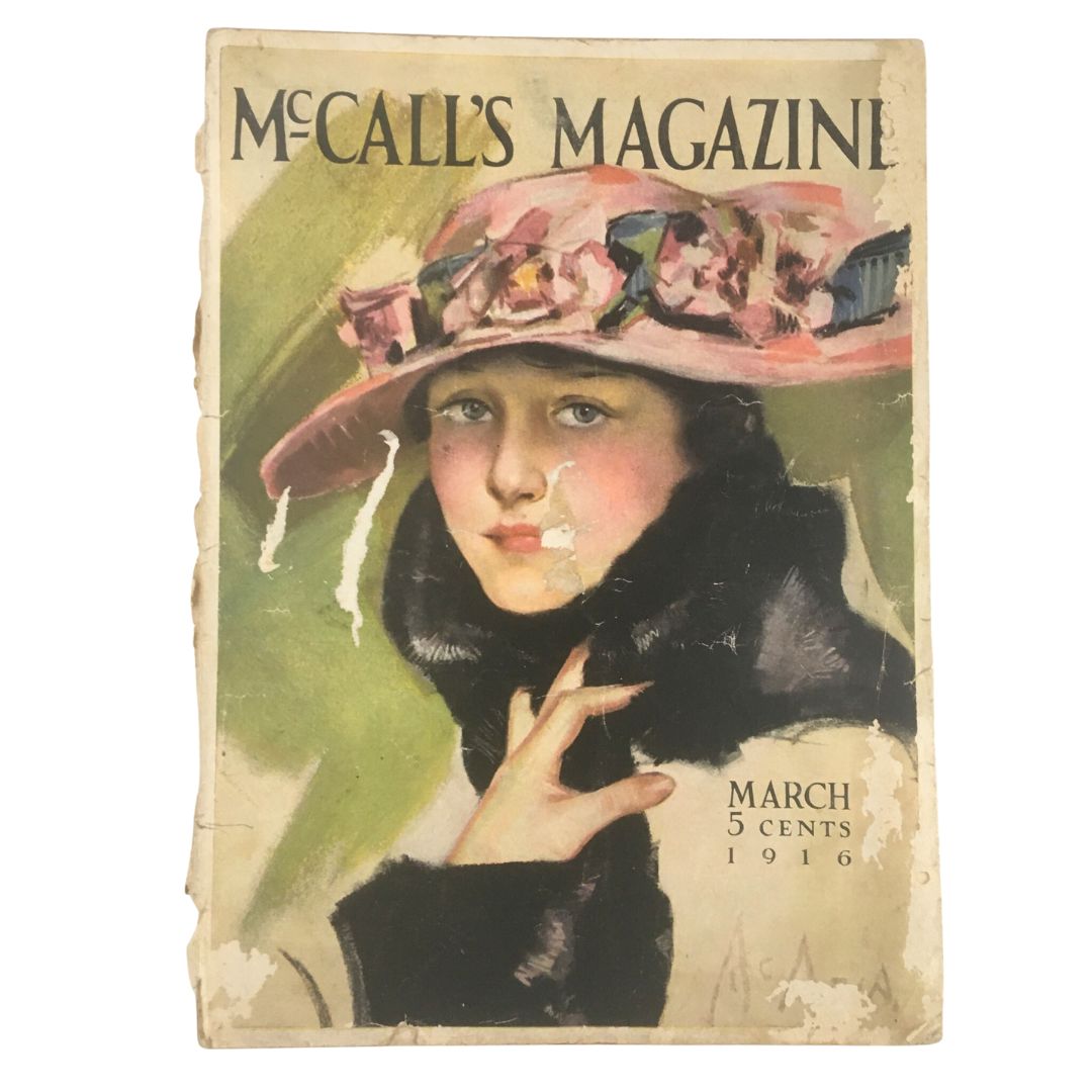 Cover of VTG McCall's Magazine March 1916 featuring a woman in a hat with floral accents, representing vintage publications.