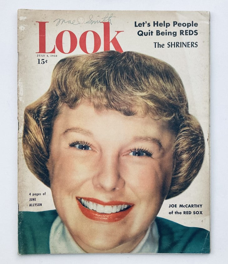 VTG Look Magazine July 4 1950 Vol 14 No. 14 featuring cover girl June Allyson smiling brightly, reflecting the charm of mid-century America.