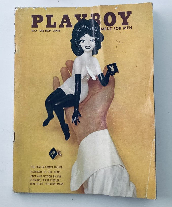 Cover of the VTG Playboy Magazine May 1963 featuring Playmate Sharon Cintron, showcasing a vintage aesthetic with a playful illustration.