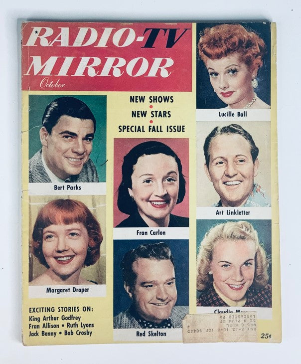VTG Radio-TV Mirror Magazine October 1952 Cover showcasing Lucille Ball and Bert Parks, featuring images of notable figures from classic television.
