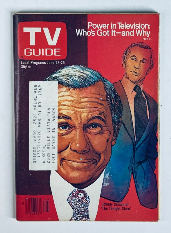 TV Guide Magazine June 23 1979 issue #1369 featuring Johnny Carson on the cover, showcasing the iconic television host with a smile against a colorful background.
