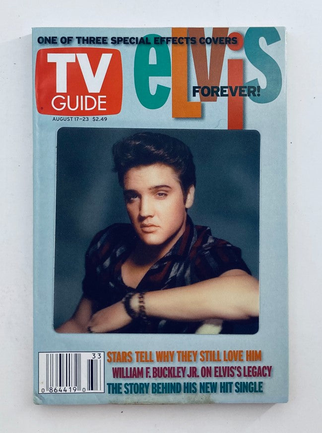 Cover of TV Guide Magazine from August 17, 2002 featuring Elvis Presley, highlighted as a special effects cover, priced at $2.49.