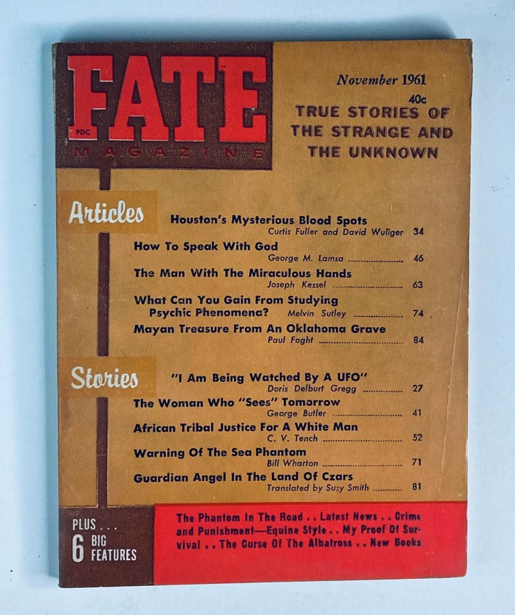 Fate Magazine November 1961 Vol 14 No. 11 cover featuring the title and articles, including 'Warning of the Sea Phantom'.