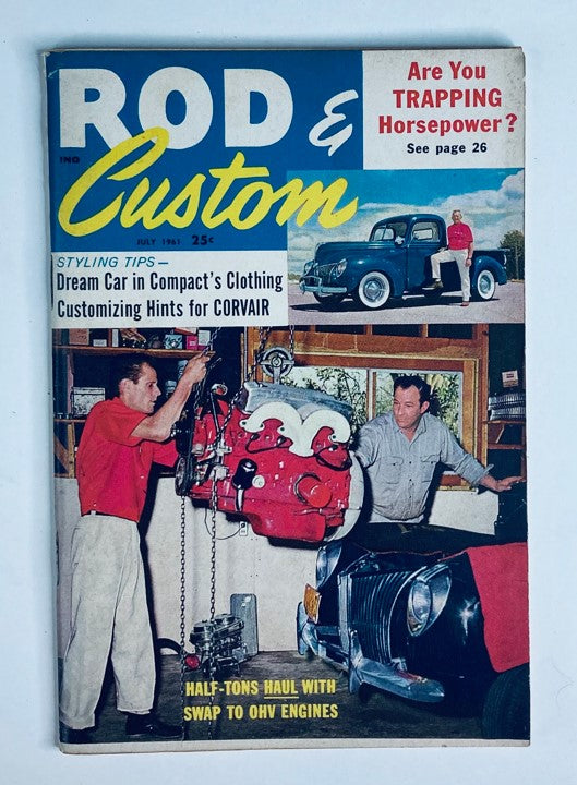 Cover of VTG Rod & Custom Magazine July 1961 featuring the article 'The Old Master Painter', showcasing automotive styling tips and classic car imagery.