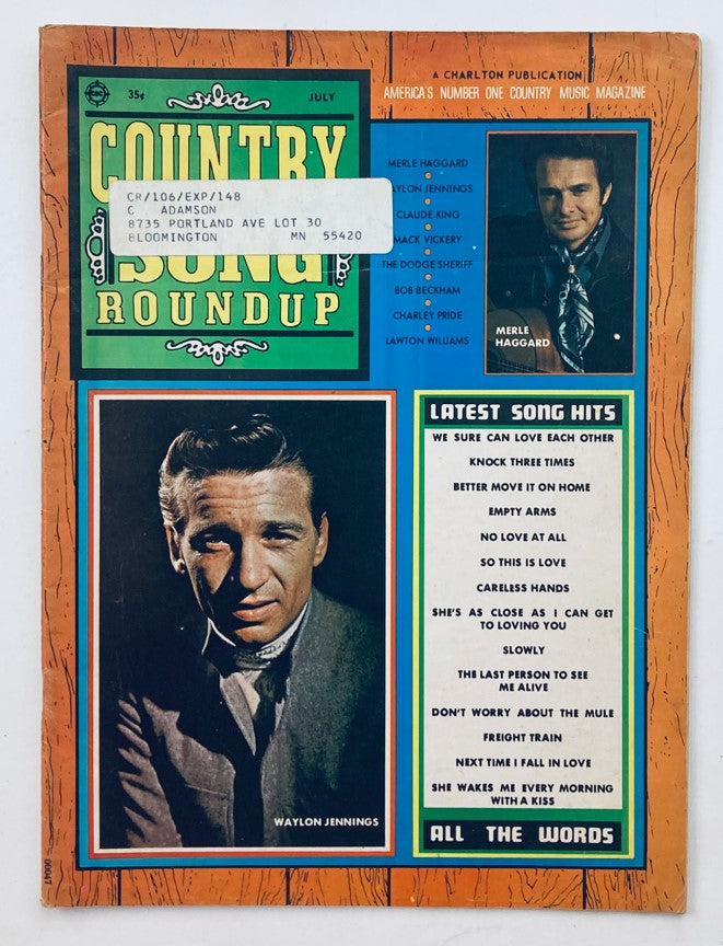 Country Song Roundup Magazine July 1971 featuring Waylon Jennings and Merle Haggard on the cover, showcasing articles and song listings from the golden era of country music.