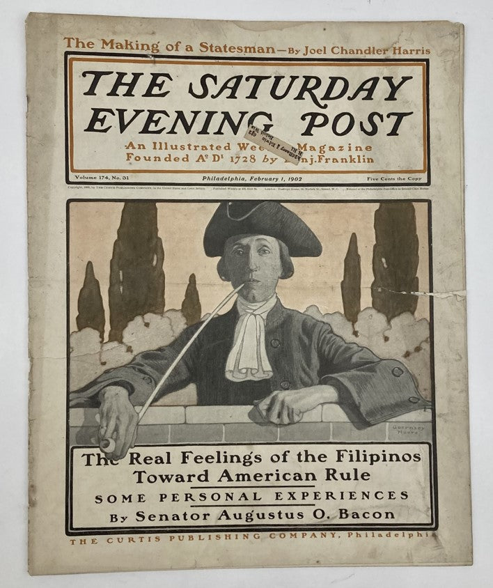 Saturday Evening Post Illustrated Cover Magazine February 1, 1902 featuring a historical illustration relating to American Rule.