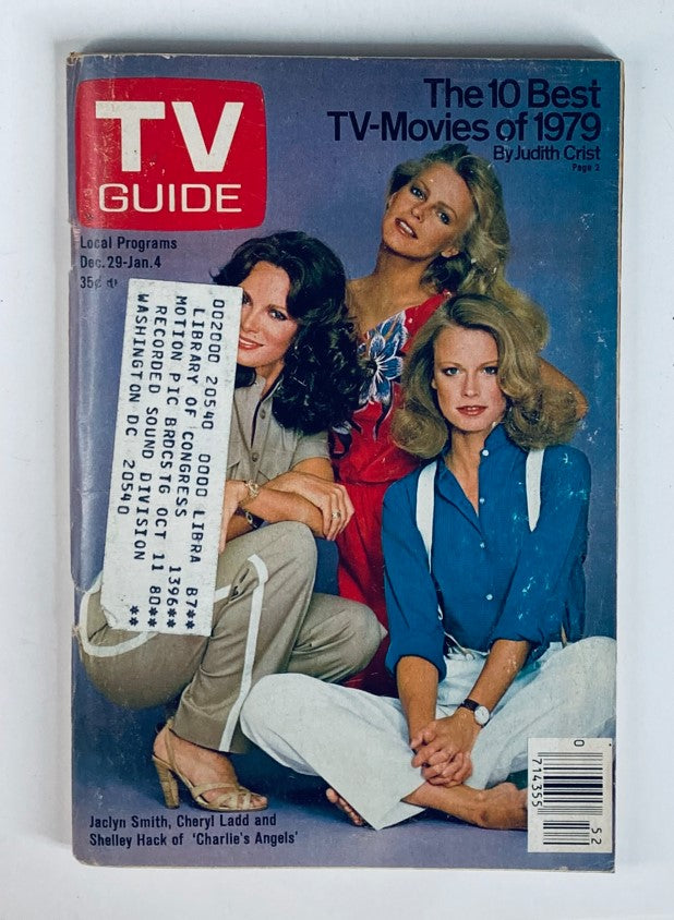 Cover of TV Guide Magazine December 29 1979 #1396 featuring the stars of Charlie's Angels, Jaclyn Smith, Cheryl Ladd, and Shelley Hack, showcasing the iconic series and cultural significance of the late 1970s.