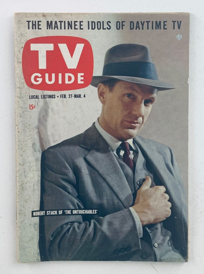 Cover of TV Guide Magazine February 27, 1960, issue #361 featuring Robert Stack from 'The Untouchables', showcasing the iconic vintage design with a hat and suit, representing the era of early television.