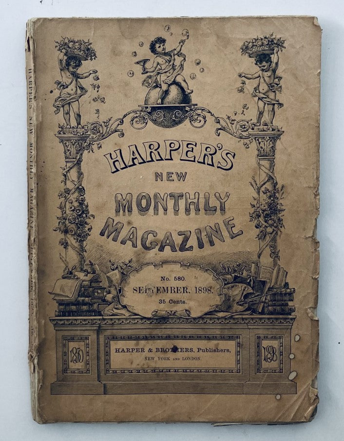 VTG Harper's Magazine September 1898 No. 580 cover featuring ornate illustrations and typography, showcasing the vintage publication's historical significance.